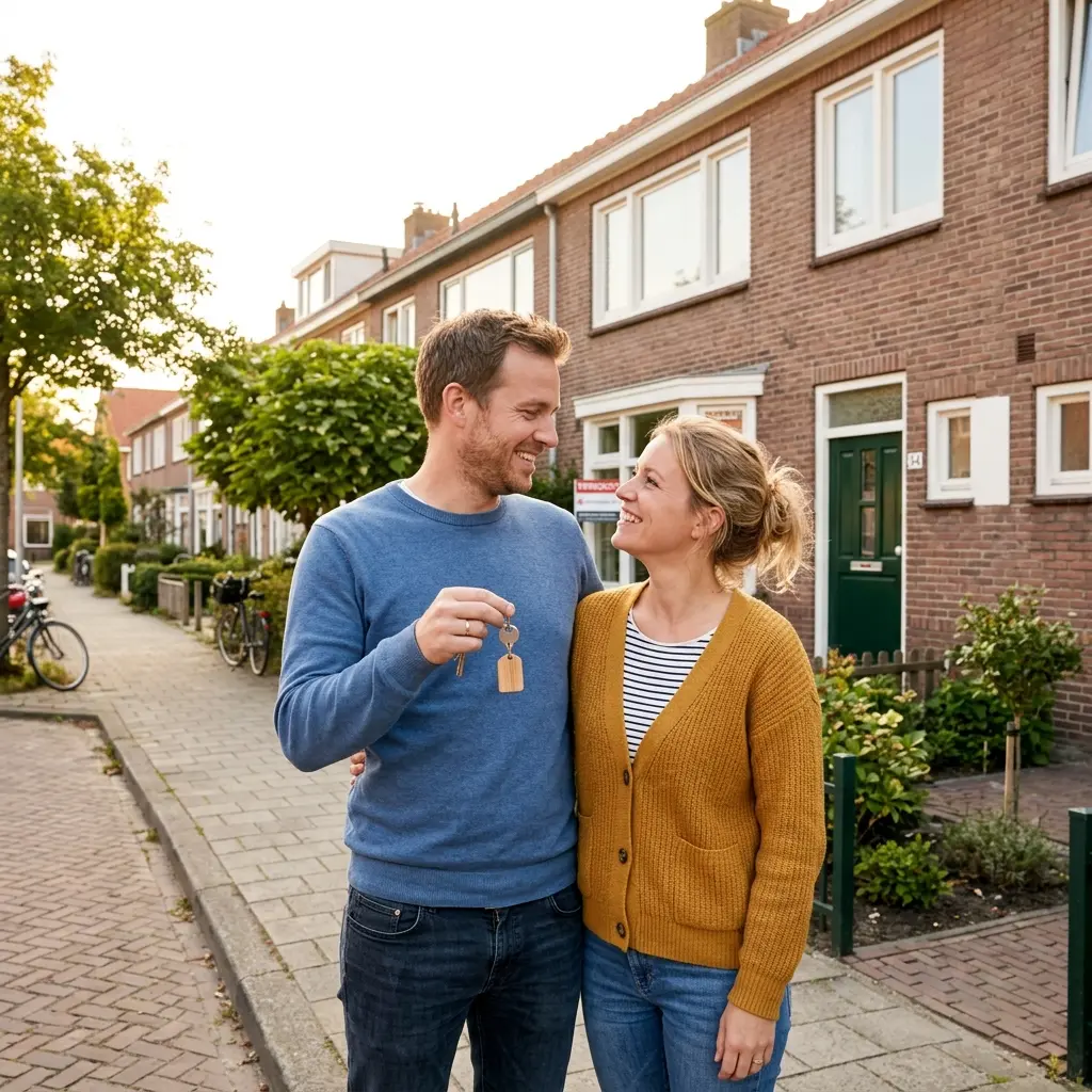 Stel bekijkt samen de overdracht van hun nieuwe woning