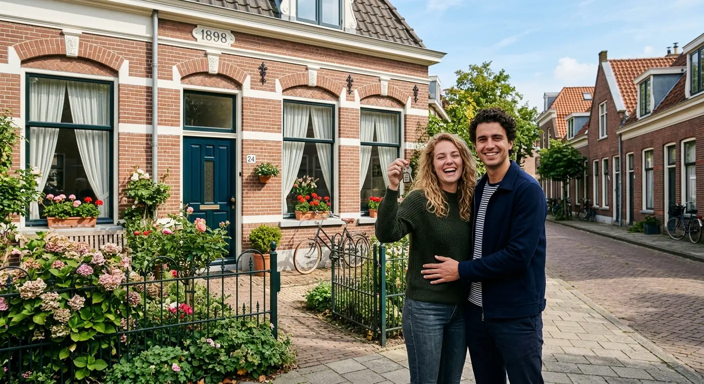 Jong stel blij met sleutels van hun eerste huis