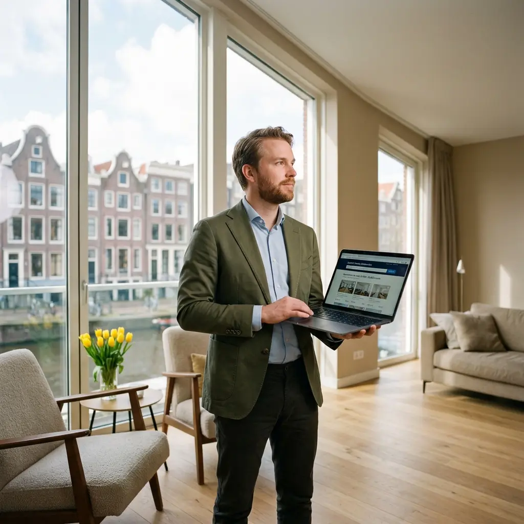 Expat looking at housing listings in the Netherlands from home