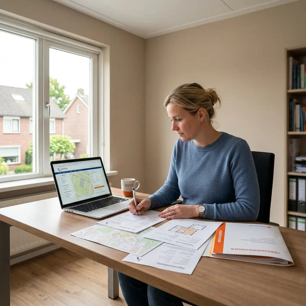 Adviseur screent juridische en bouwkundige gegevens van een woning